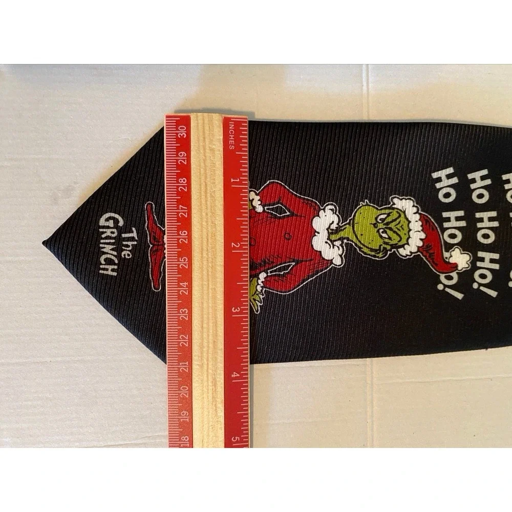 Dr Seuss The Grinch Ho Ho Ho Christmas Necktie Black Holiday Santa Suit Mens Tie